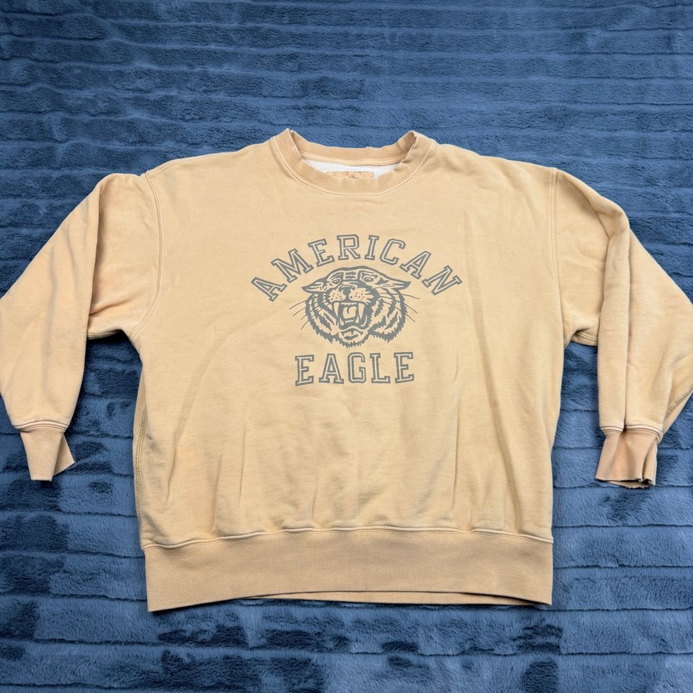 American Eagle Womens Tiger Graphic Crewneck Sweatshirt Tan Small 12302